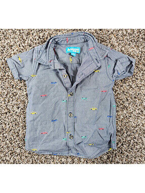 Lightning Bug Baby Sz 24M Short Sleeve Button Up Shirt All Over Car Print